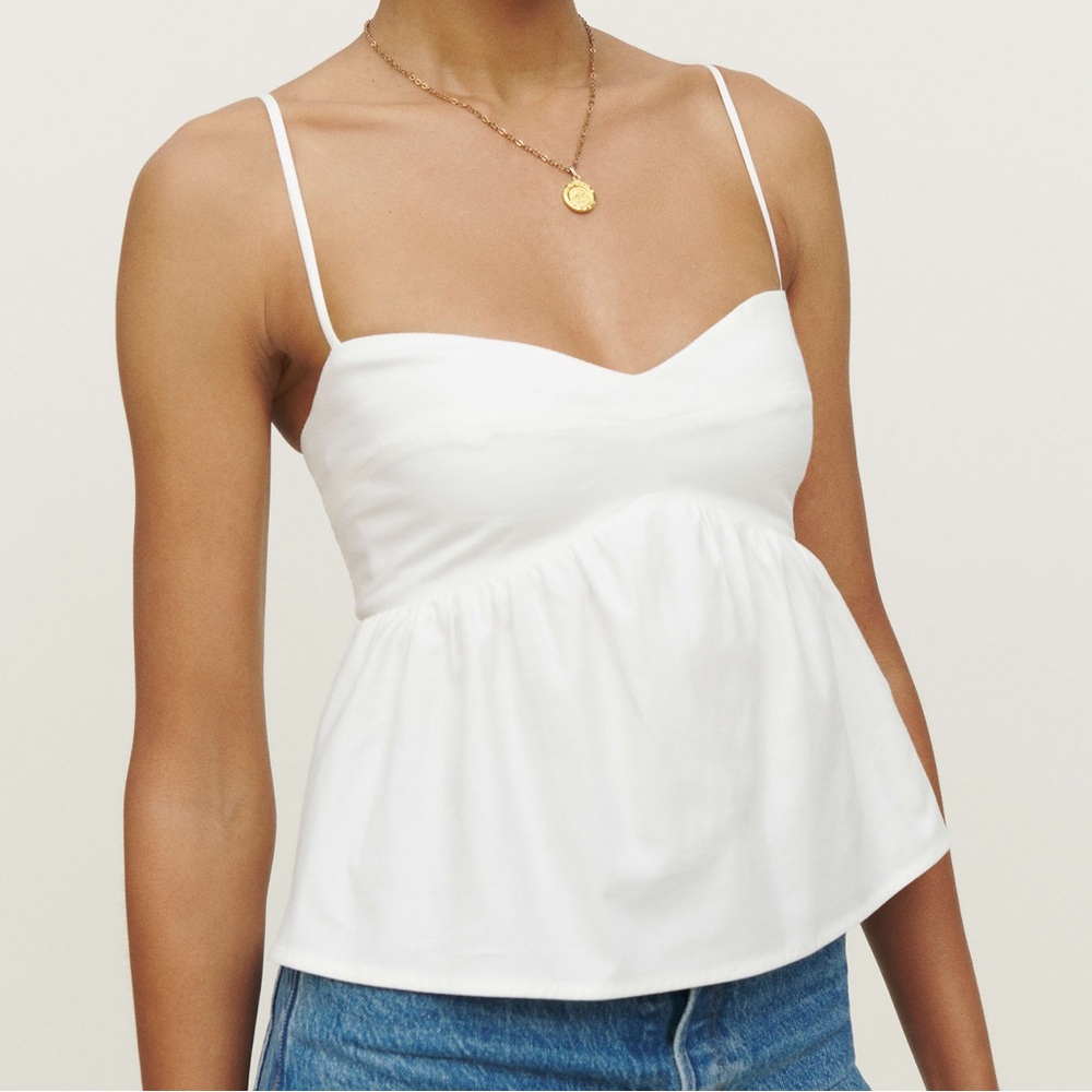 Reformation Marla Top - Peplum Babydoll Tank Top Smocked Bow Strap Cropped Tank